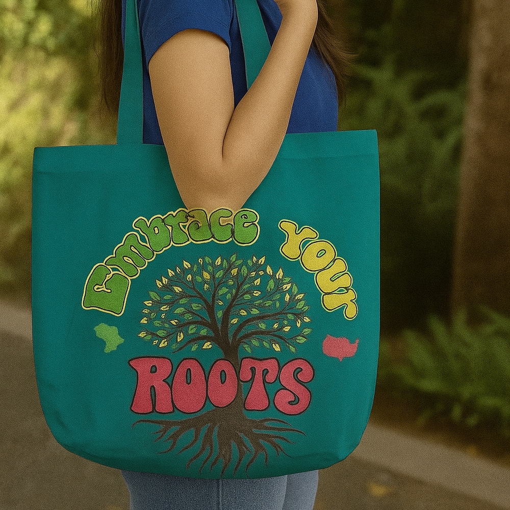 🌿 Embrace Your Roots Tote Bag – Green Canvas Eco Boho Reusable Shopper